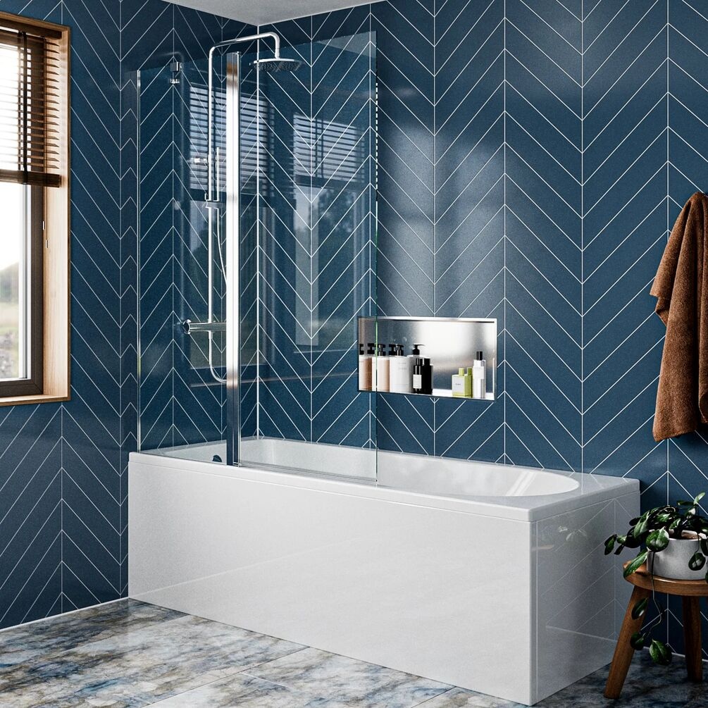 Lifestyle image of Crosswater Clear 6 Silver Double Panel Hinged Bath Screen